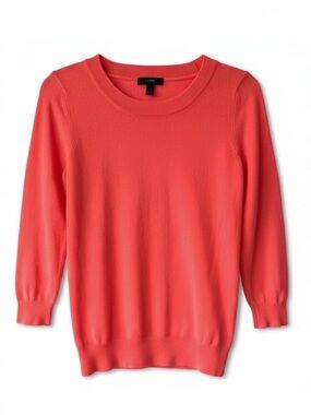 J.CREW  Tippi Sweater Pink Coral 100% Merino Wool  XS Crewneck 3/4 Sleeve